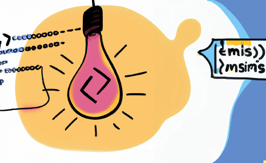 And abstract image of programming code surrounded by a light bulb.