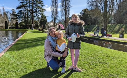 A photo of my family at Bicton Gardens by the duck pond.