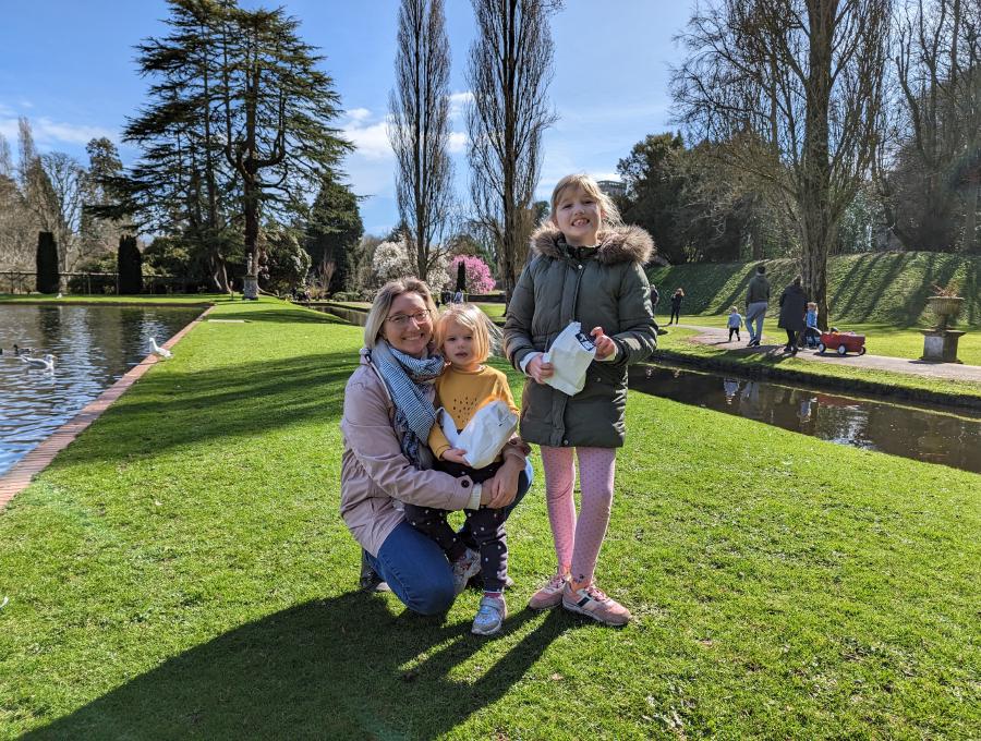 A photo of my family at Bicton Gardens by the duck pond.